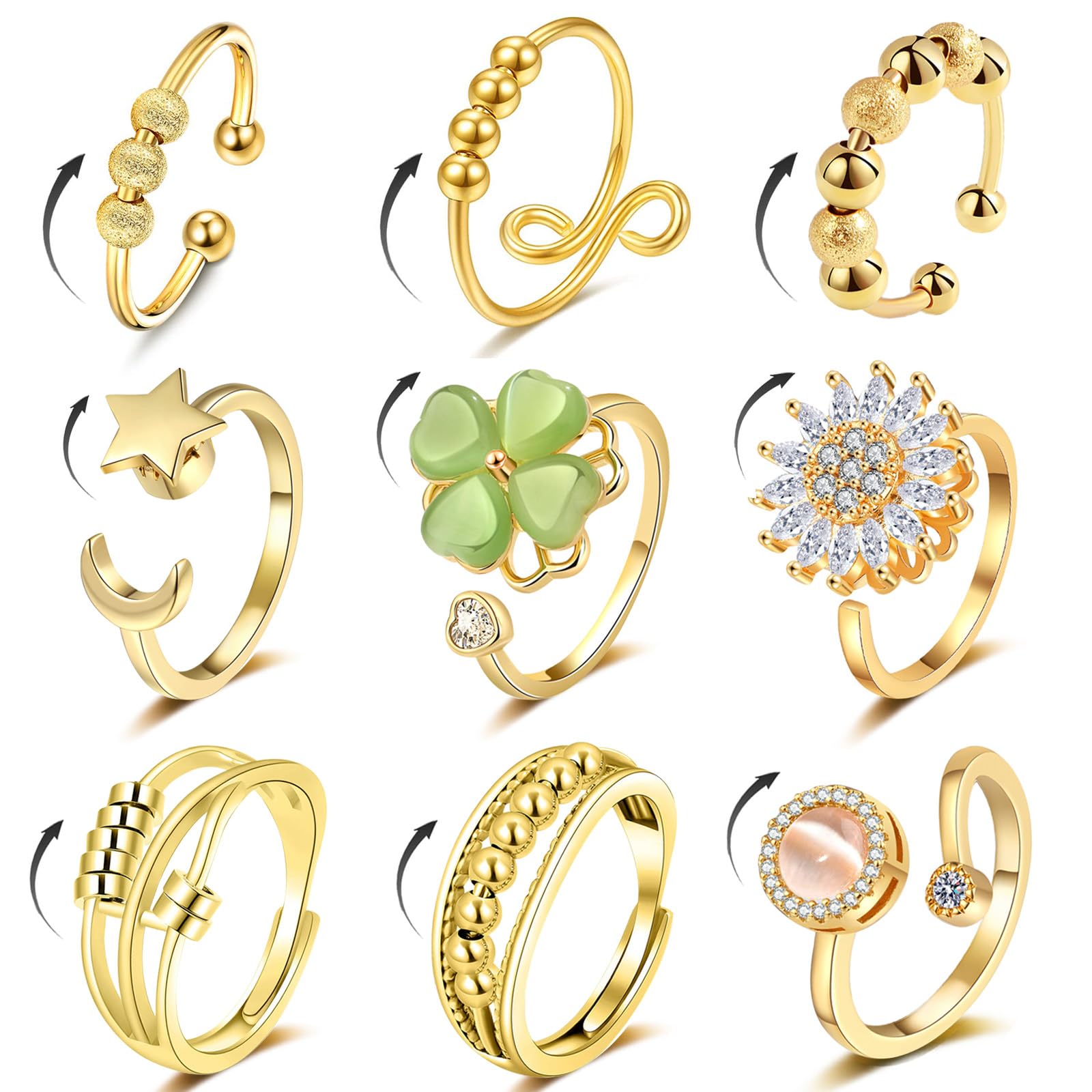 LOWNOUR fidget ring sunflower design for stylish focus and mood variety