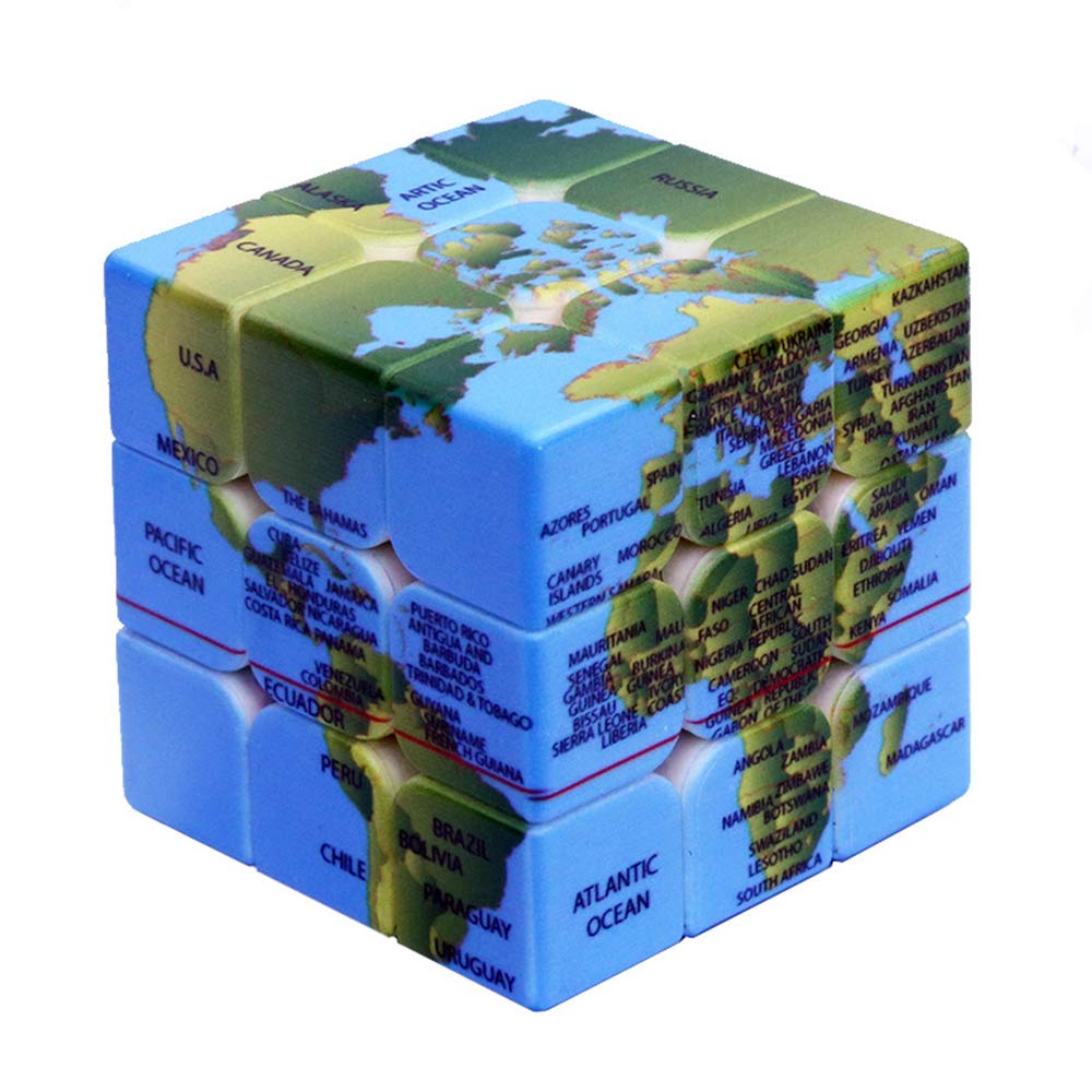 Loyoe speed cube world map front view with vibrant map colors for geography play