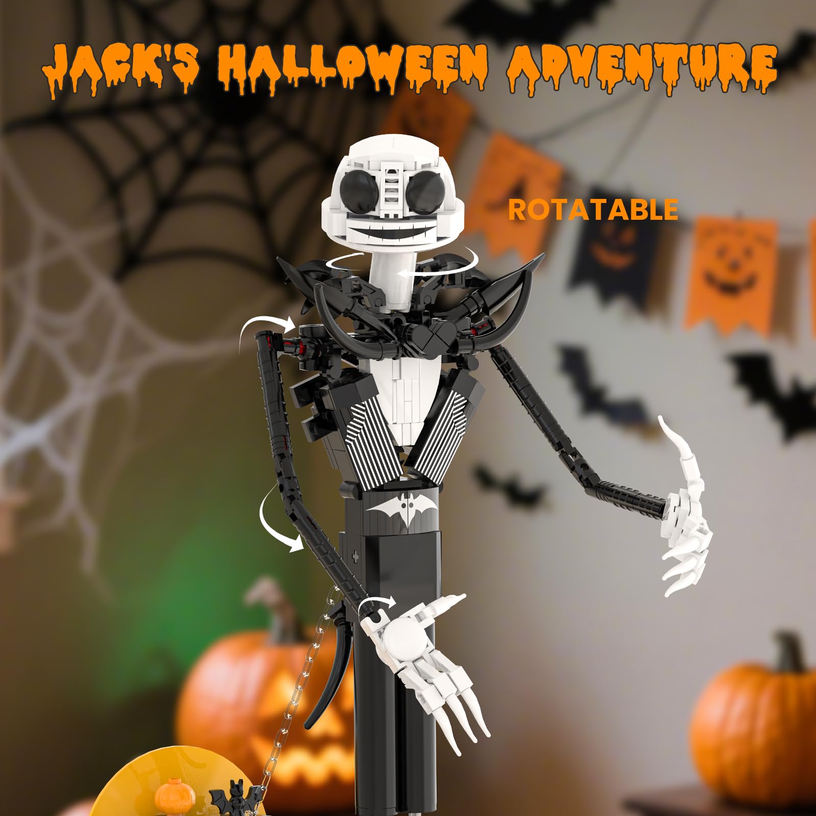 Loyratche Horror Skull Building Set cobwebs and bats deepen Halloween atmosphere