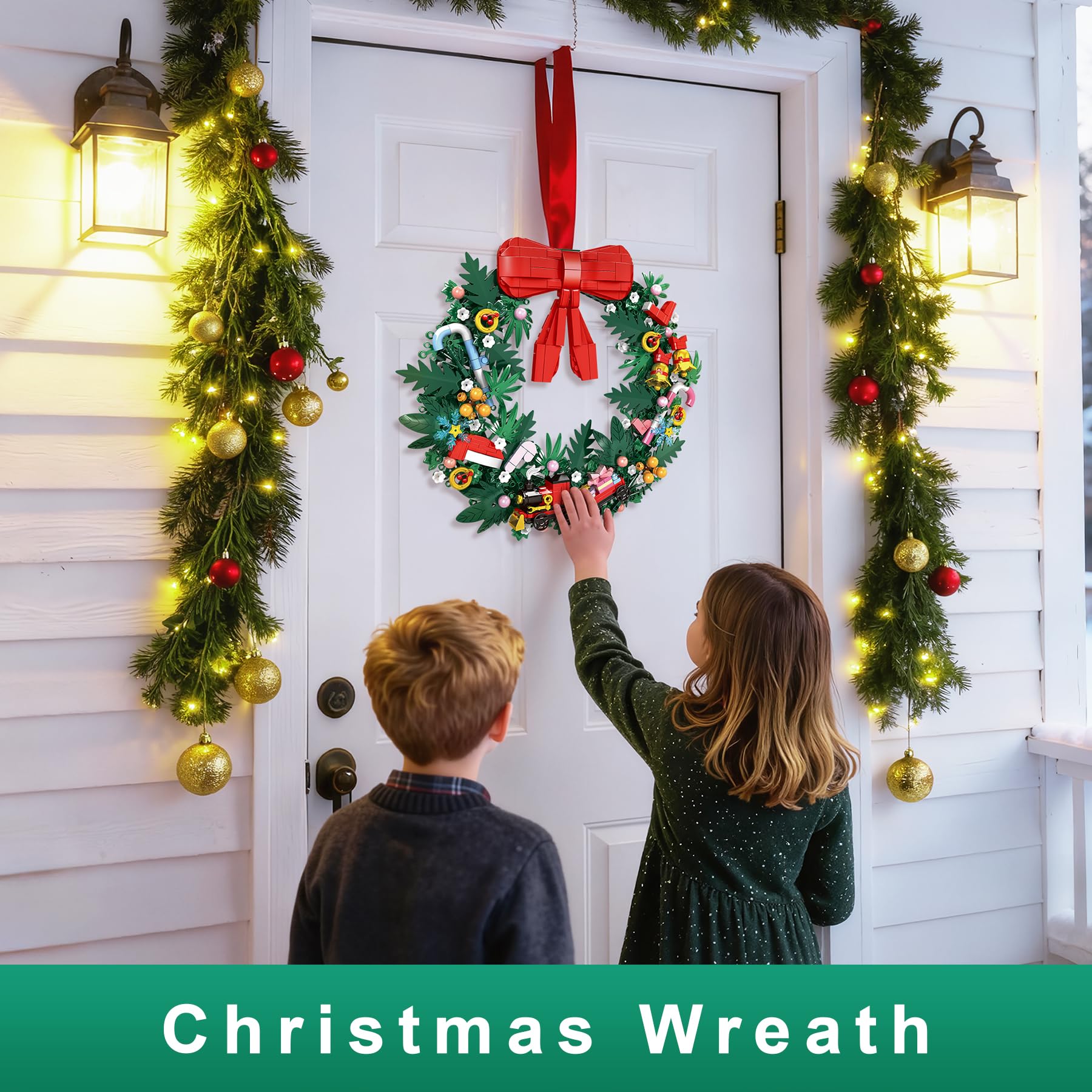 Loyratche wreath components with pine needles and red flowers create lifelike texture.