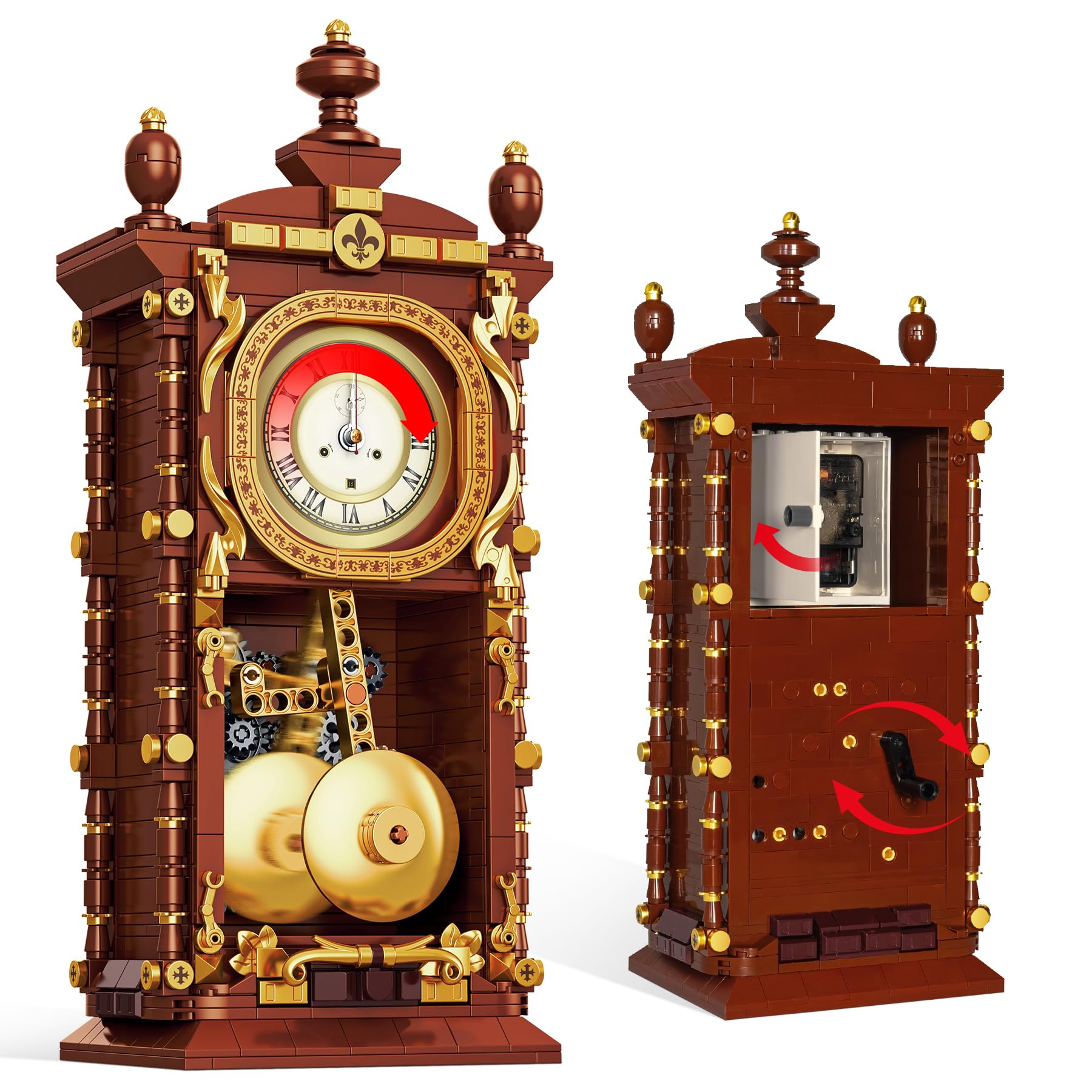 Loyratche Vintage Swing Clock front gear view with real-time movement for a dynamic display