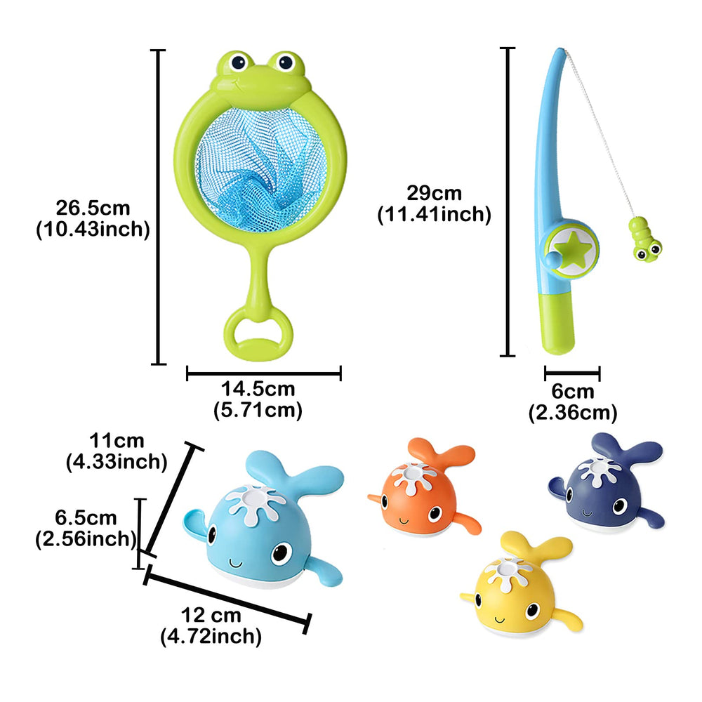 LOYUEGIYO kids bath toy set with whale, net, and pole — complete play kit.