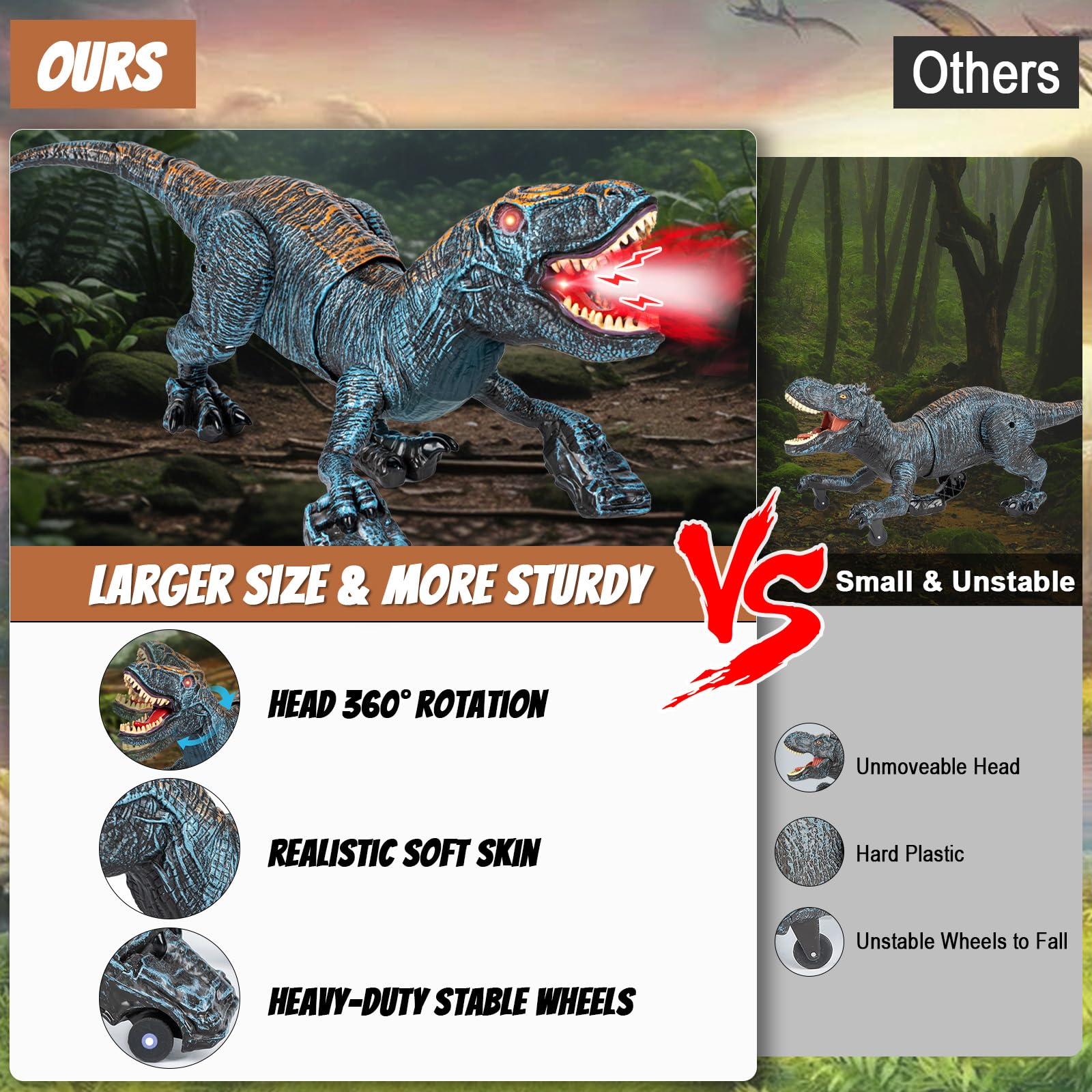 Lozadia dinosaur releases mist spray and roars for dramatic play.