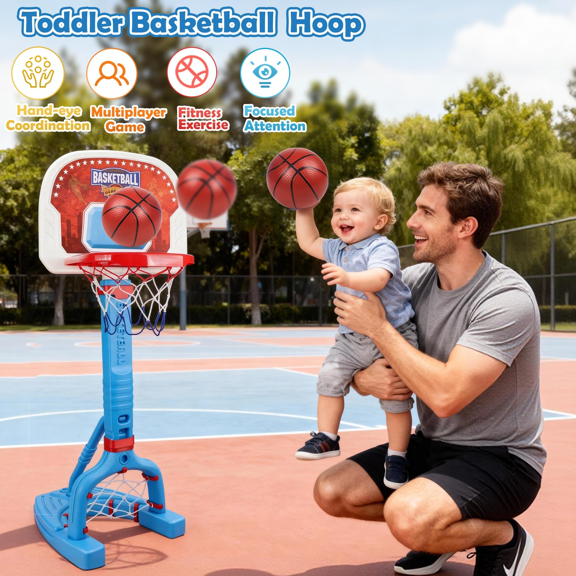 LPFG toddler basketball hoop balls 4-pack provides variety for hoops and kicking games