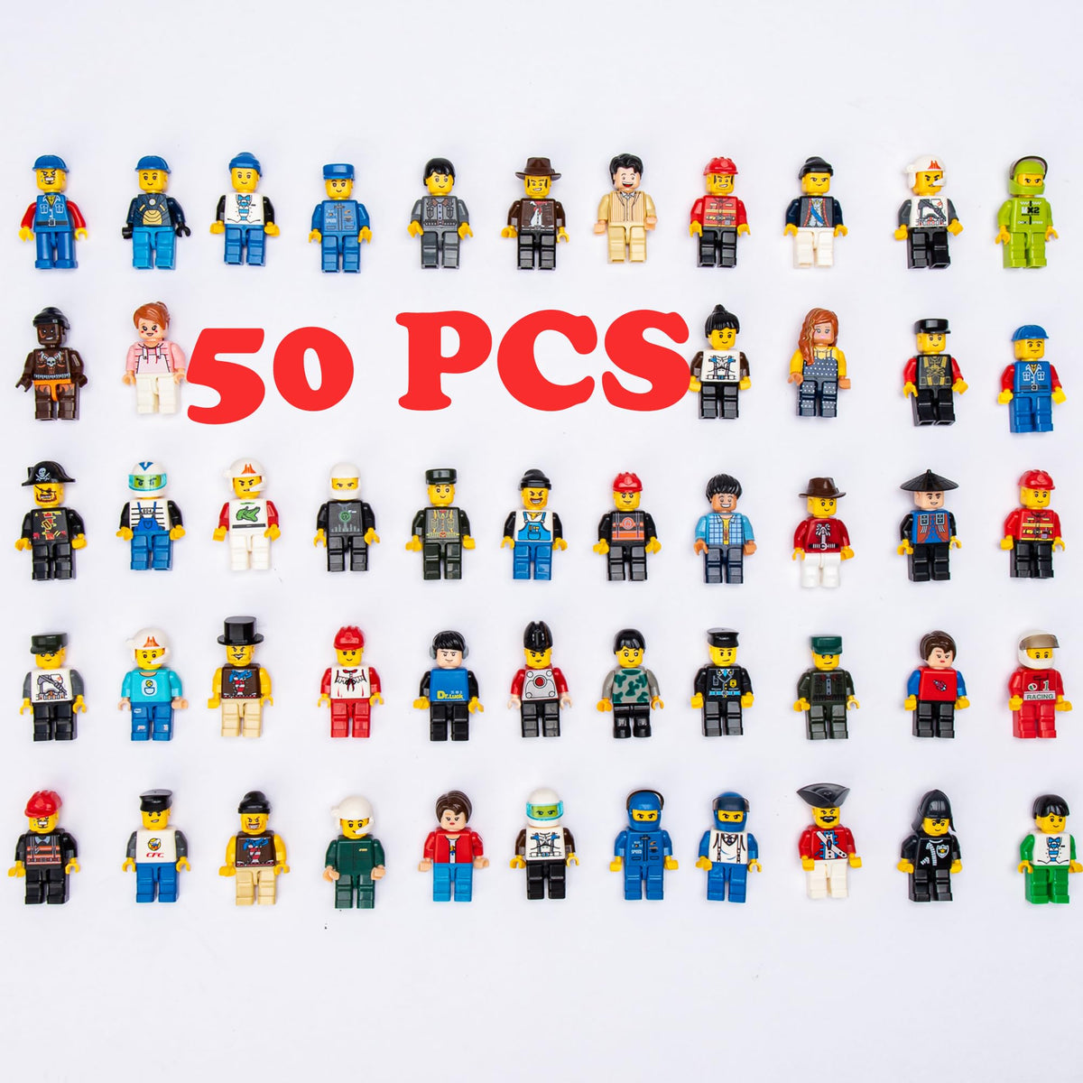 Lrdboeg random minifigures pack cover with varied figures for imaginative play.