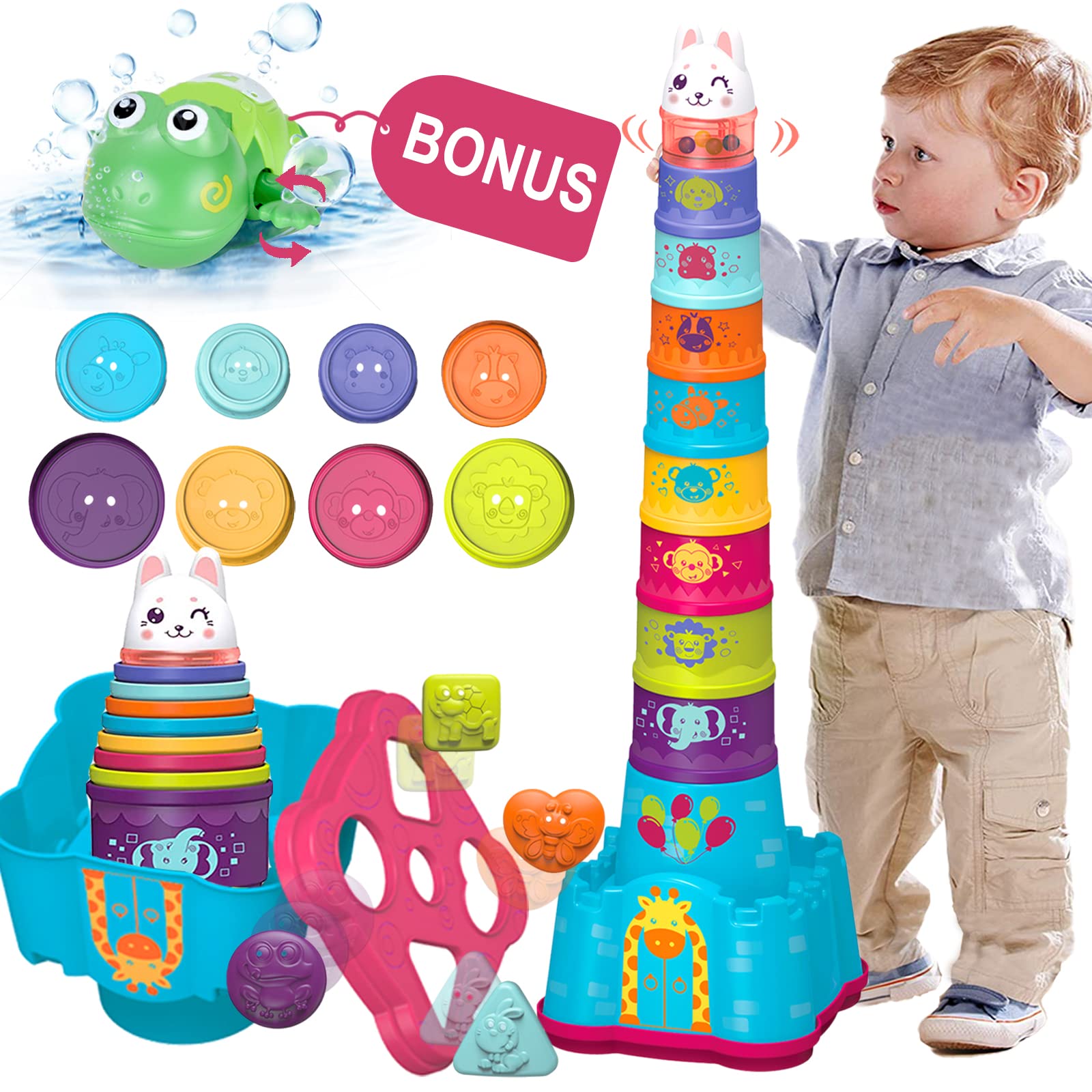LTKFFFdp baby stacking cups with animal illustrations aid sensory exploration.