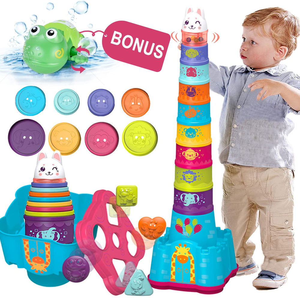 LTKFFFdp baby stacking cups with animal illustrations aid sensory exploration.