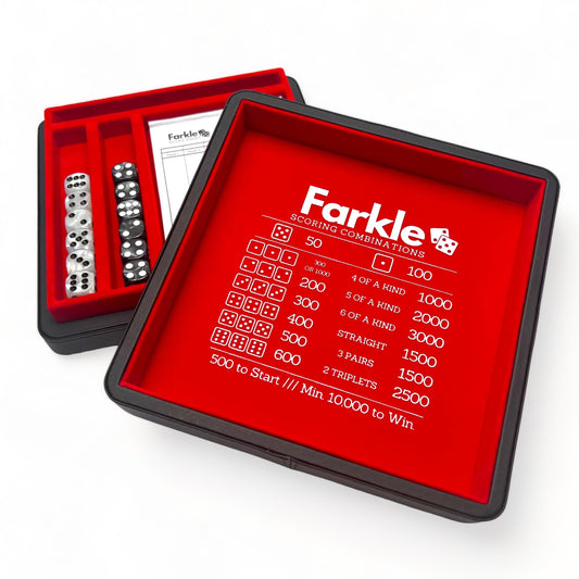 Luck Lab Farkle dice tray exterior in red PU leather, durable and portable.