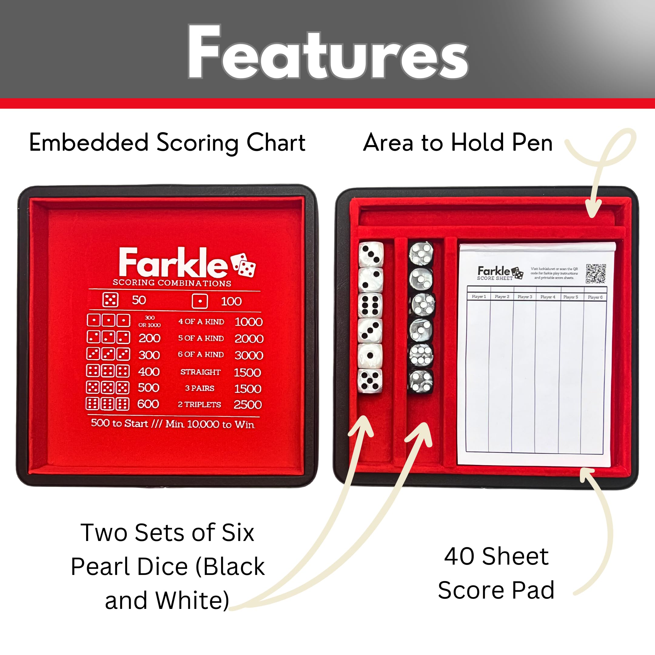 Luck Lab pen holder keeps pencils and markers handy during Farkle.