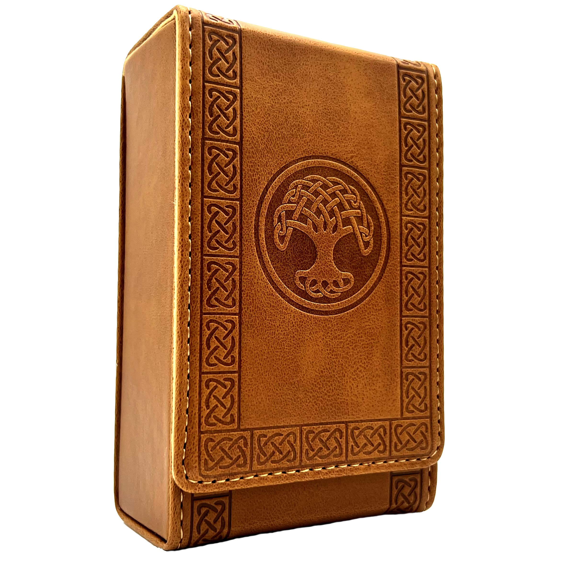 Luck Lab leather tarot case with magnetic closure protects cards on the go.