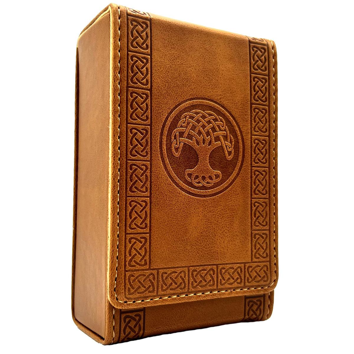 Luck Lab leather tarot case with magnetic closure protects cards on the go.
