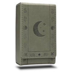Luck Lab leather tarot case in grey with moon design, keeps decks secure when closed