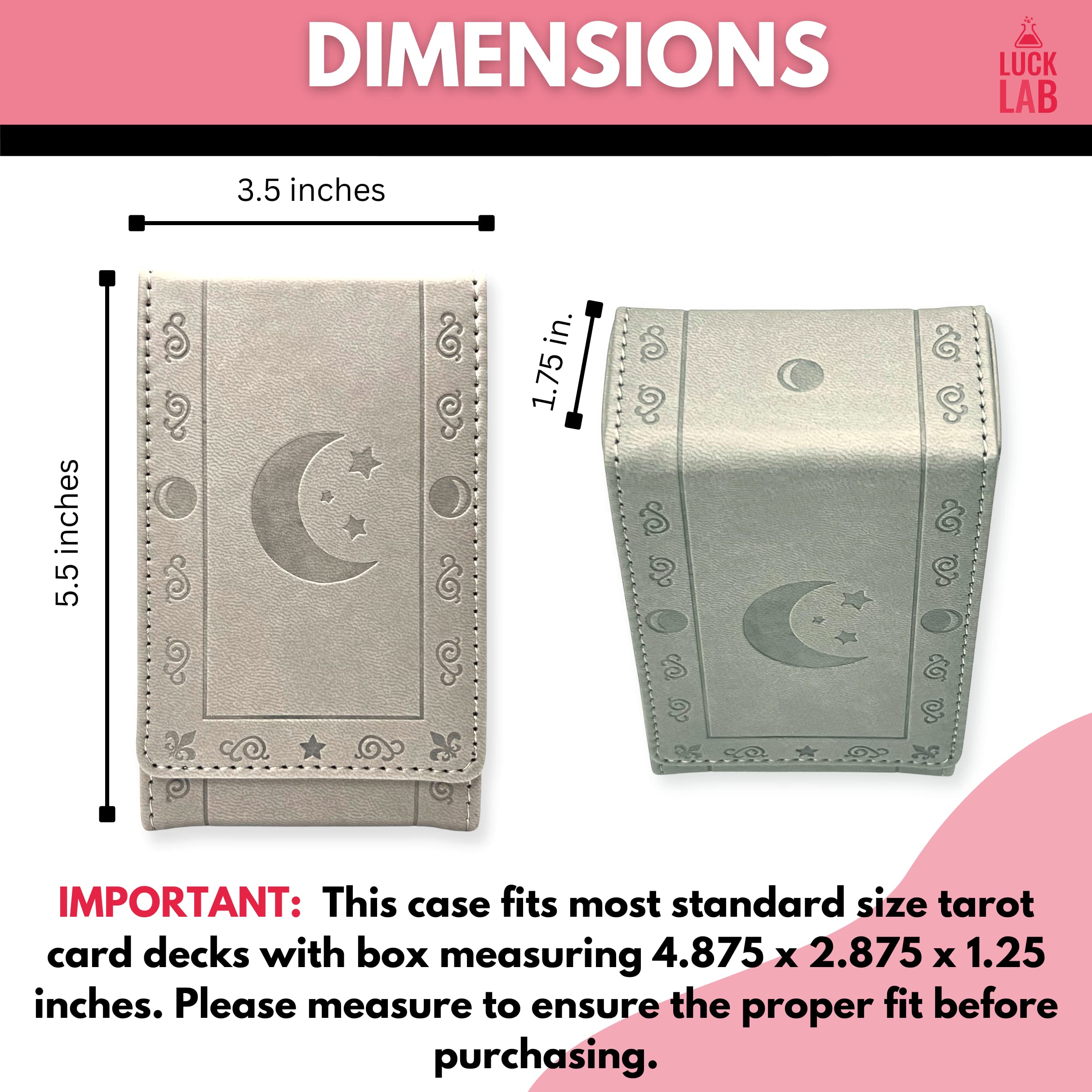 Luck Lab leather tarot case grey moon design compatible with standard tarot decks