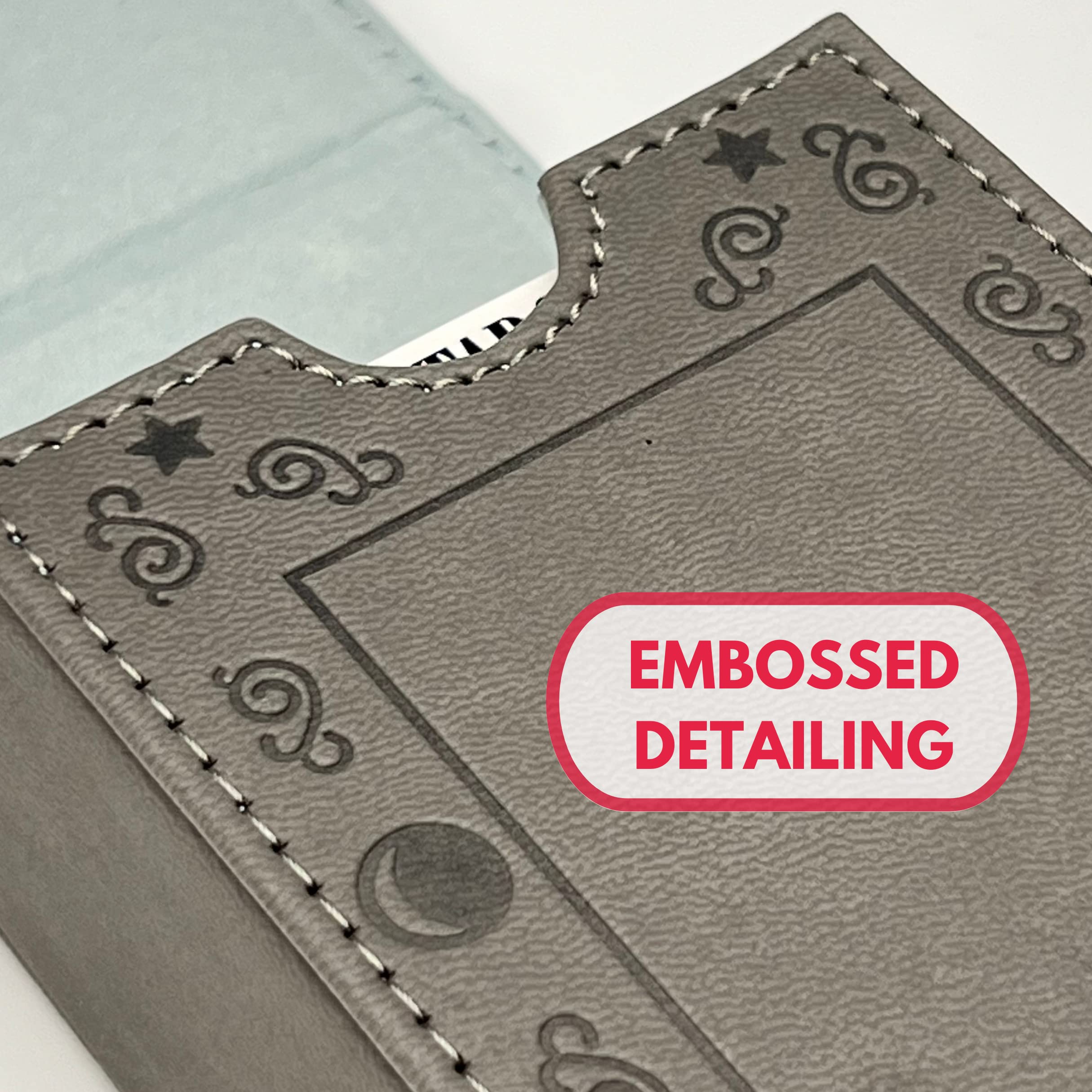 Luck Lab leather tarot case grey moon design embossed detail enhances premium feel