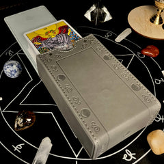 Luck Lab leather tarot case grey moon design magnetic closure keeps decks secure
