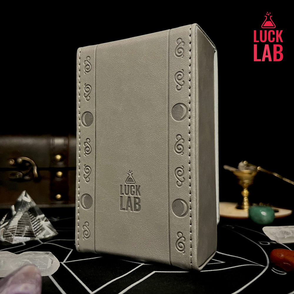 Luck Lab leather tarot case grey moon design travel ready, protect decks on the go