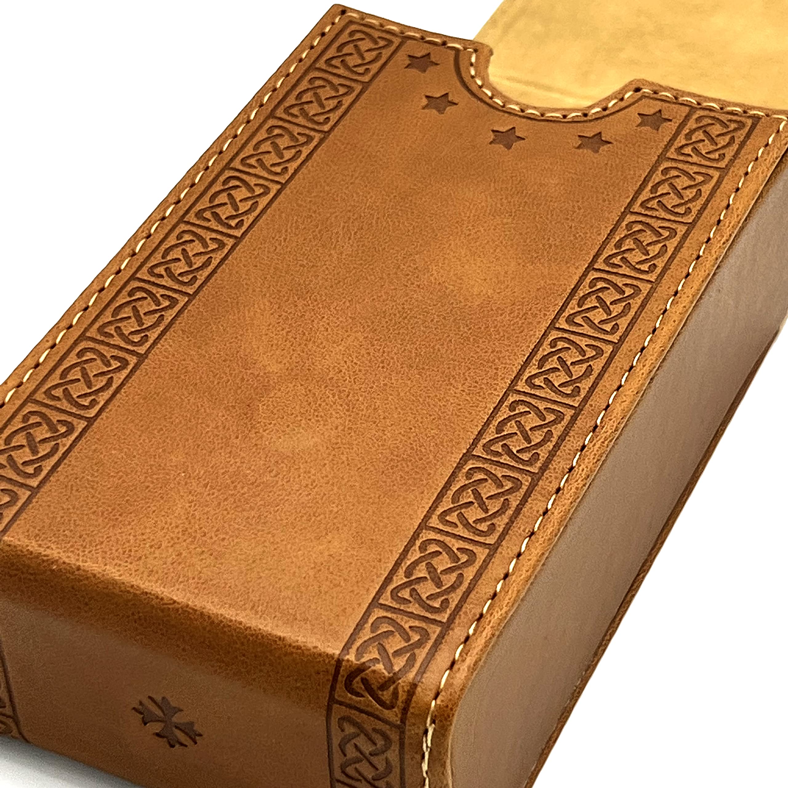 Luck Lab leather tarot case interior with soft felt cushions cards securely.