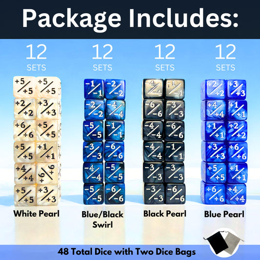 Luck Lab MTG dice in blue swirl helps manage +1/+1 counters.