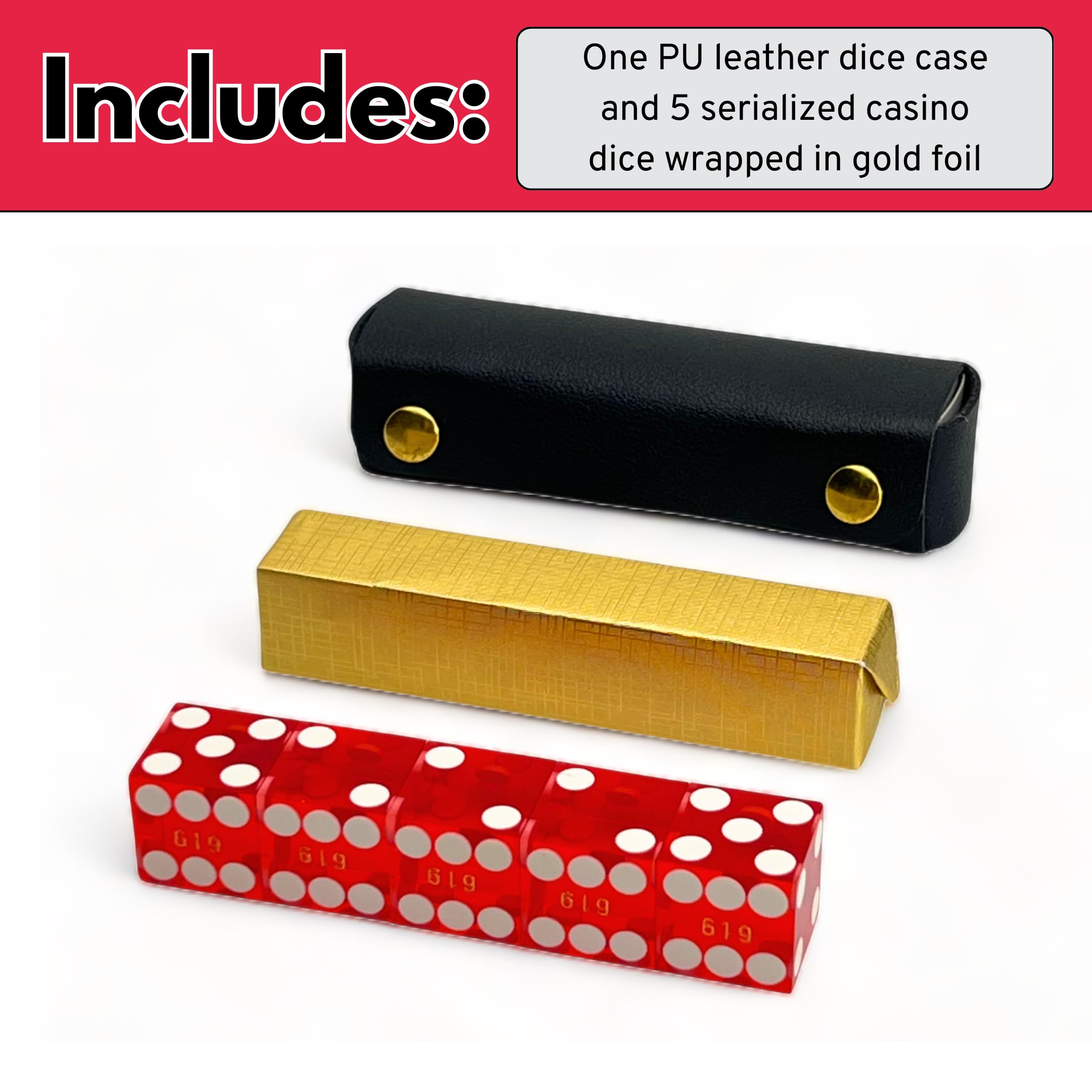 Luck Lab serialized dice with gold stamping highlighting tamper-proof set.