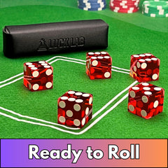 Luck Lab transparent acrylic dice closeup emphasizing glossy finish and visible pips.