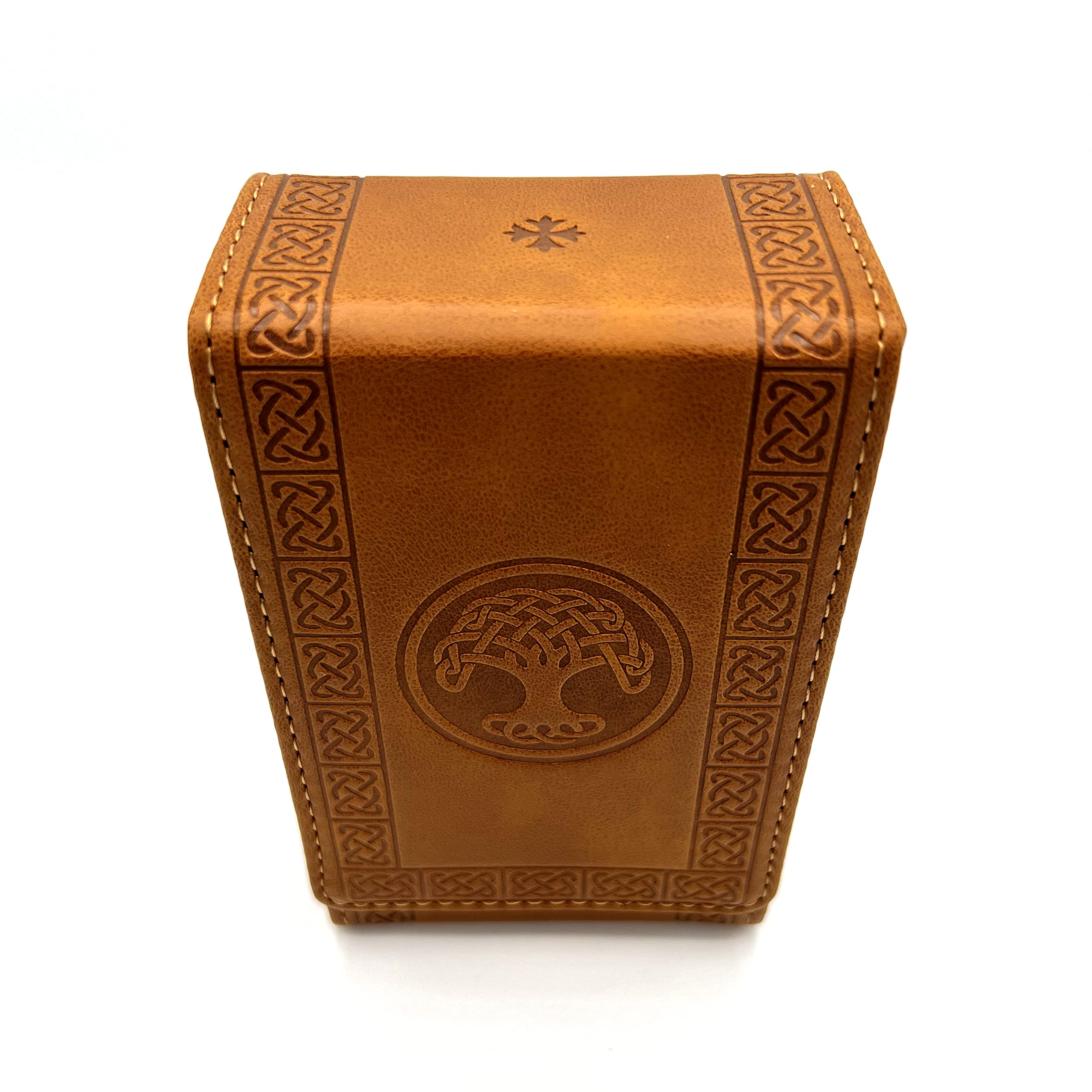 Luck Lab tree of life design tarot case side view highlights decorative motif.