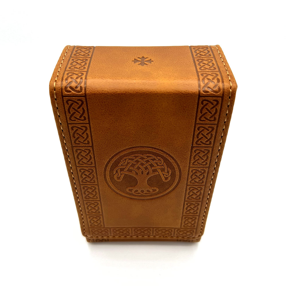 Luck Lab tree of life design tarot case side view highlights decorative motif.