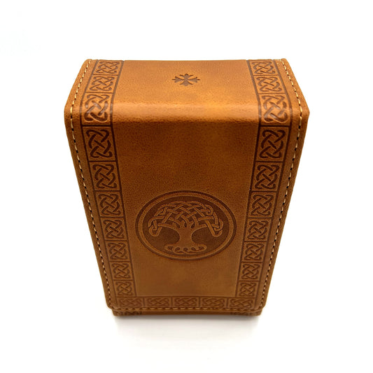 Luck Lab tree of life design tarot case side view highlights decorative motif.