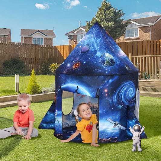 Lucky Castle rocket ship tent interior view shows easy setup for quick adventures.