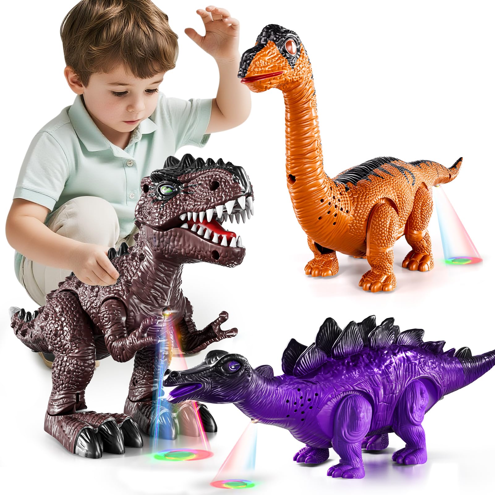 Lucky Doug 3-pack dinosaur toys front view for imaginative play