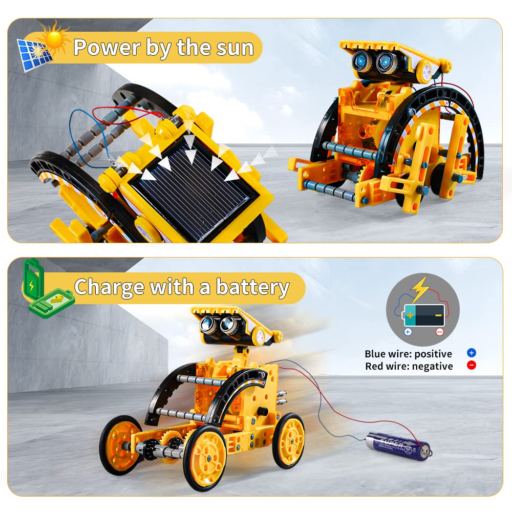 Children assemble a solar robot under the sun, guided by clear steps
