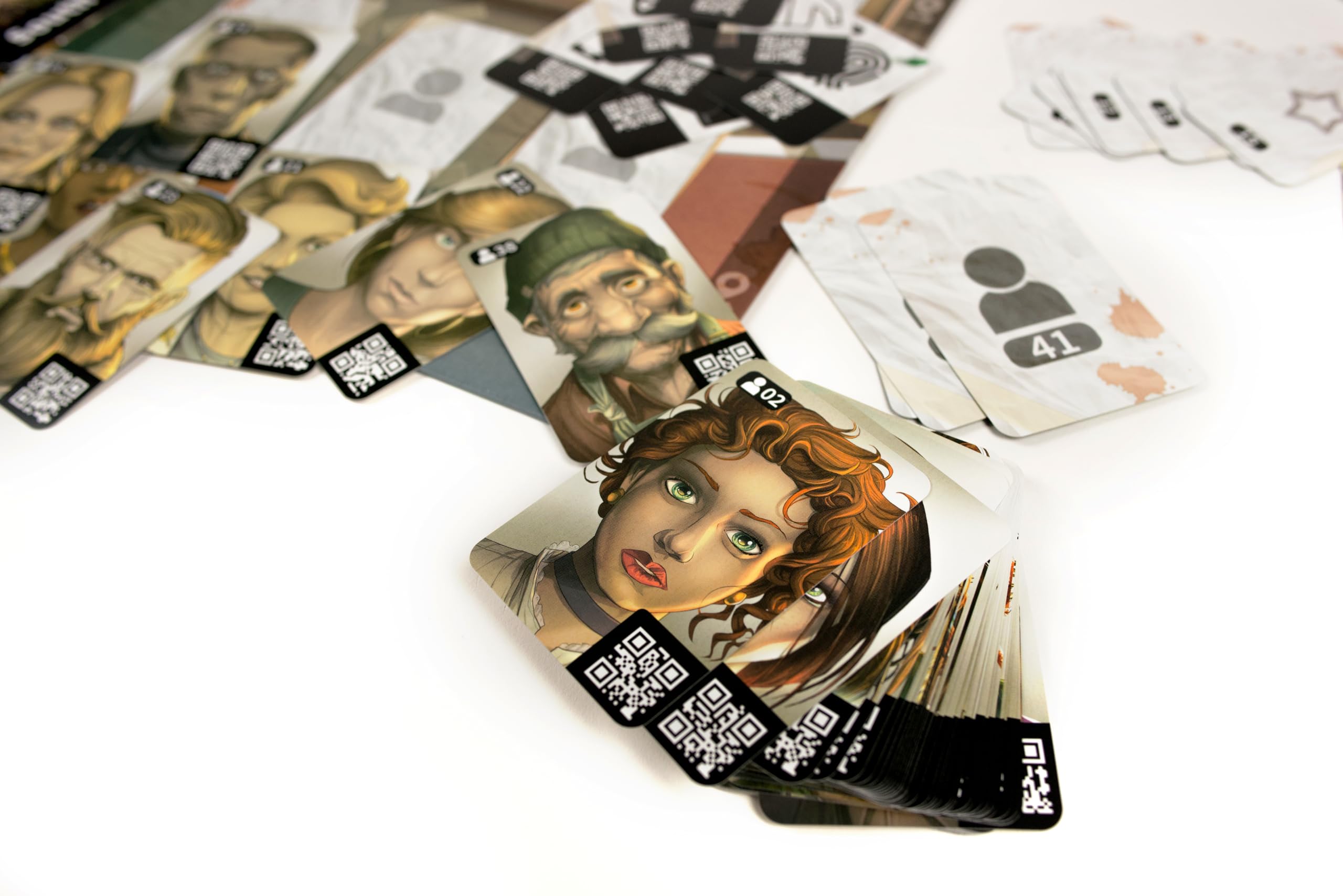 Group play setup for Chronicles of Crime showcasing multiple scenarios