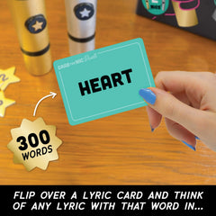 Lucky Egg Grab The Mic Duets card deck ready for guessing and lyrics challenges.