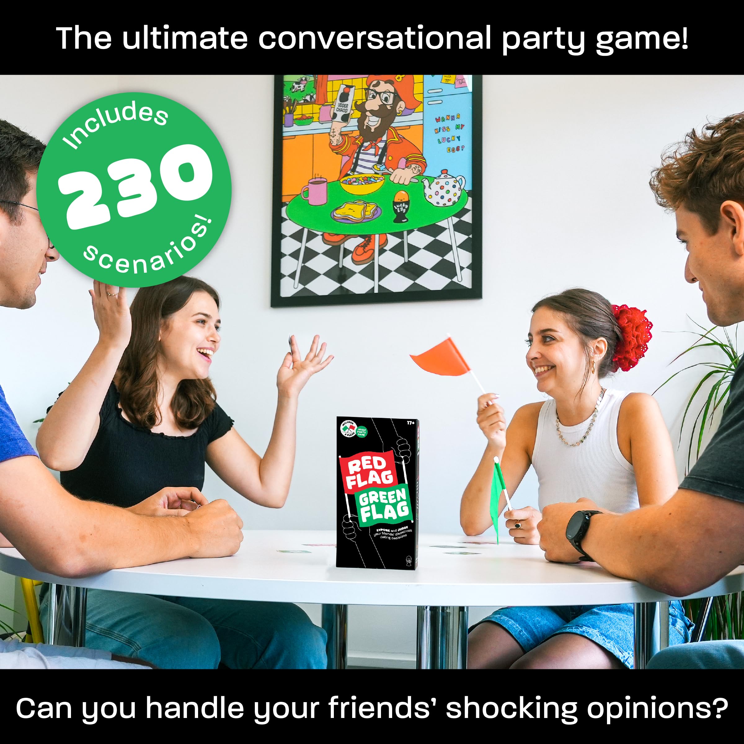 Lucky Egg voting cards enable quick red or green flag judgments.