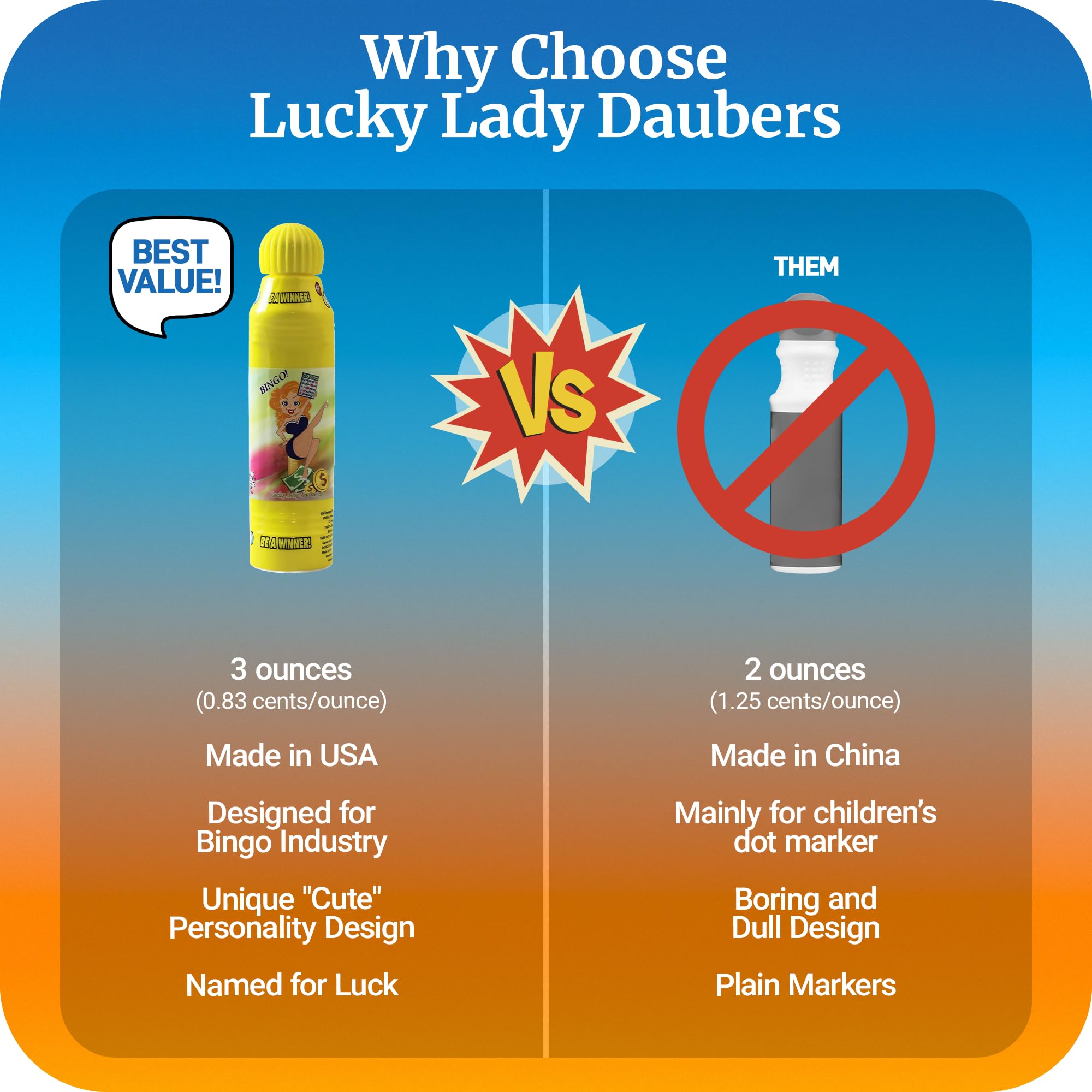 Lucky Lady Dauber Co branded ink system delivers reliable performance.