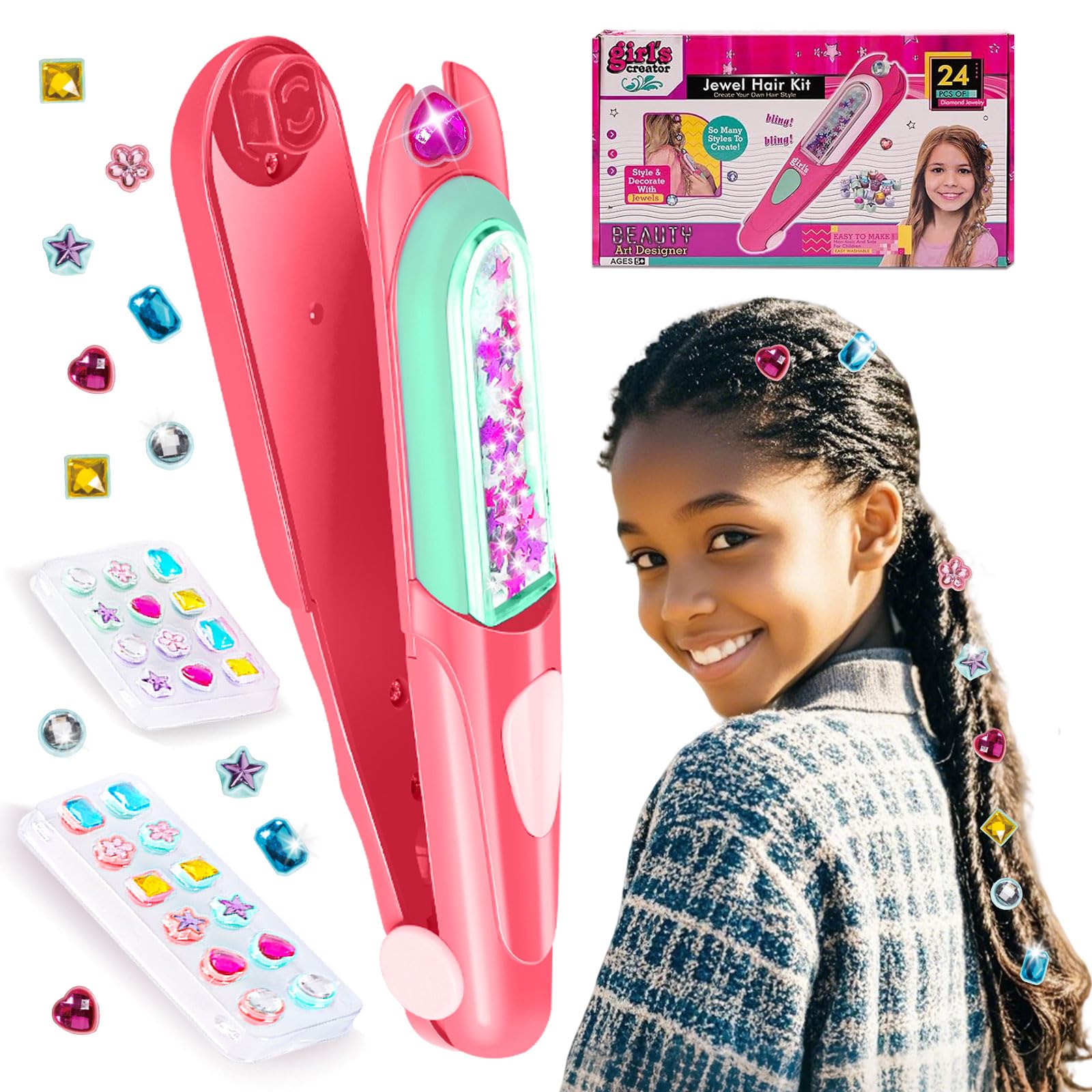 Lucky Mami Hair Gem Stamper Kit front view shows portable styling tool for on-the-go glam.