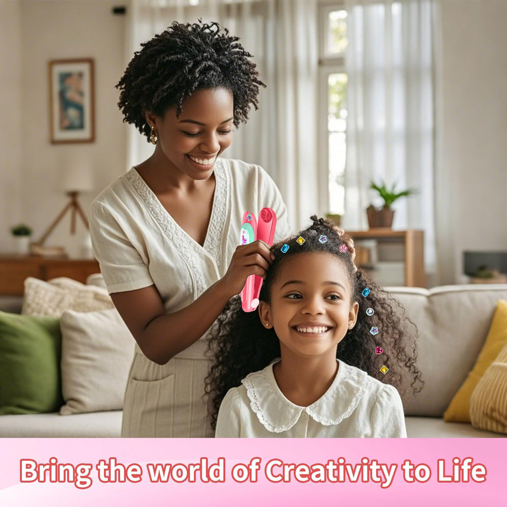 Lucky Mami hair-styling tool in case enables easy, precise rhinestone placement.