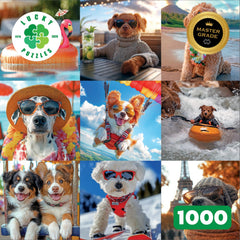 Lucky Puzzles Dogs Gone Wild Vacation Edition cabana paradise scene supports focused, engaging downtime