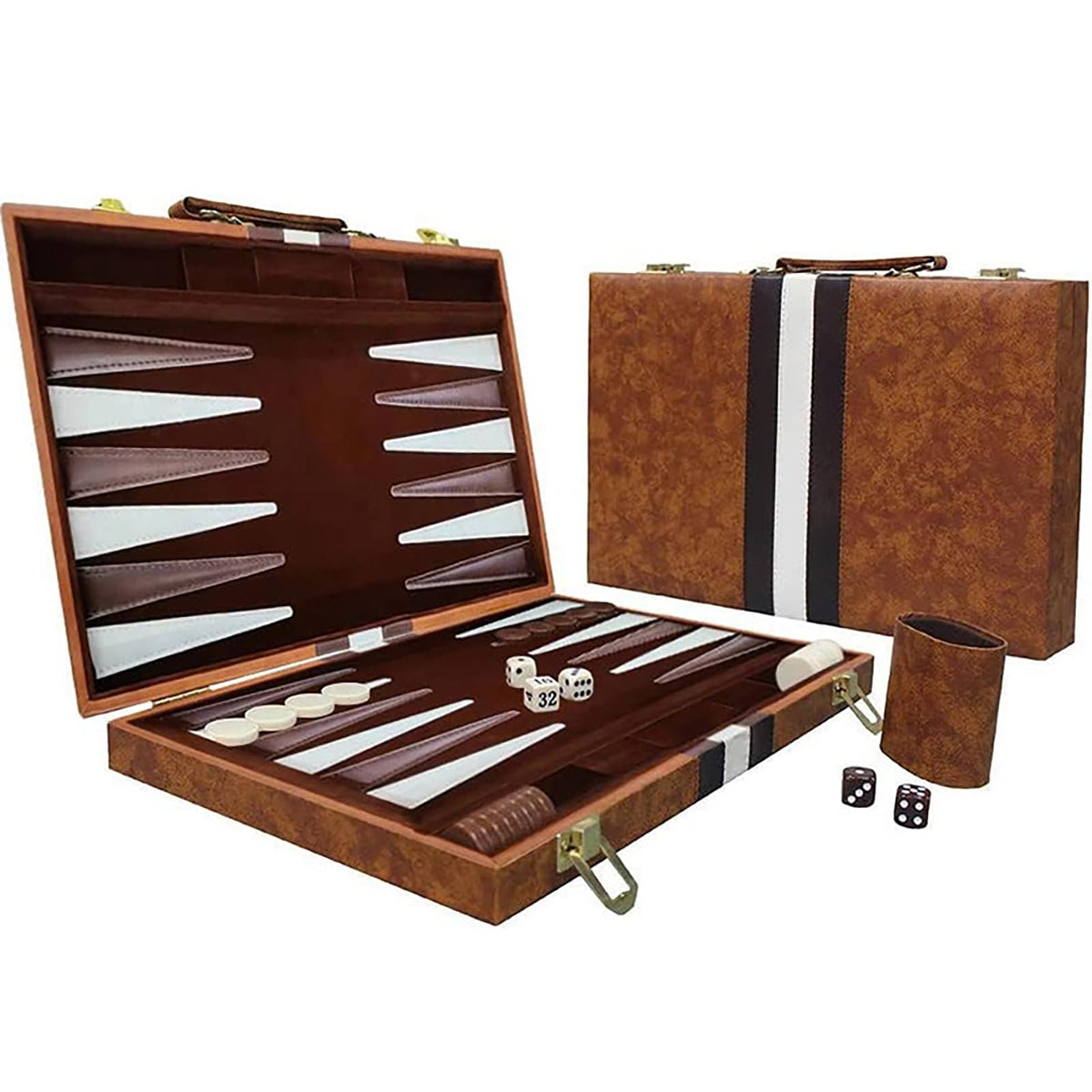 LuckyWish backgammon board folded in a leather case for compact travel play.