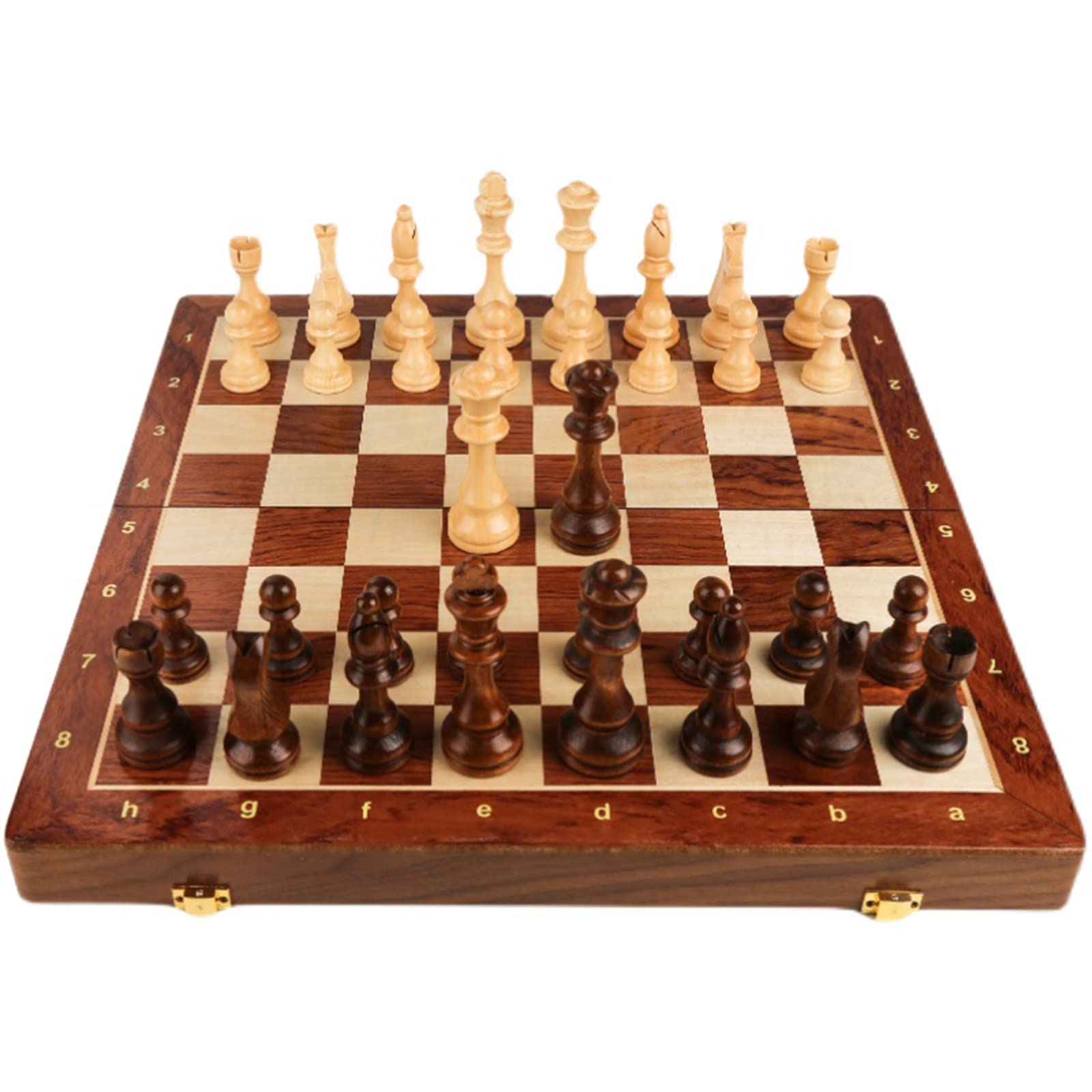 LuckyWish walnut chess pieces, 34 carved pieces with felt bottoms