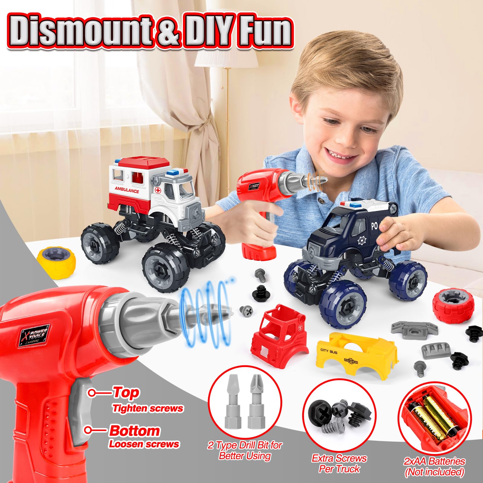 LUDILO fire truck DIY assembly highlights fine motor skills during construction play.