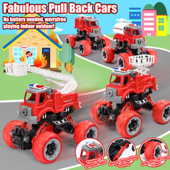 LUDILO pull-back fire truck demonstrates smooth movement on wood floors.