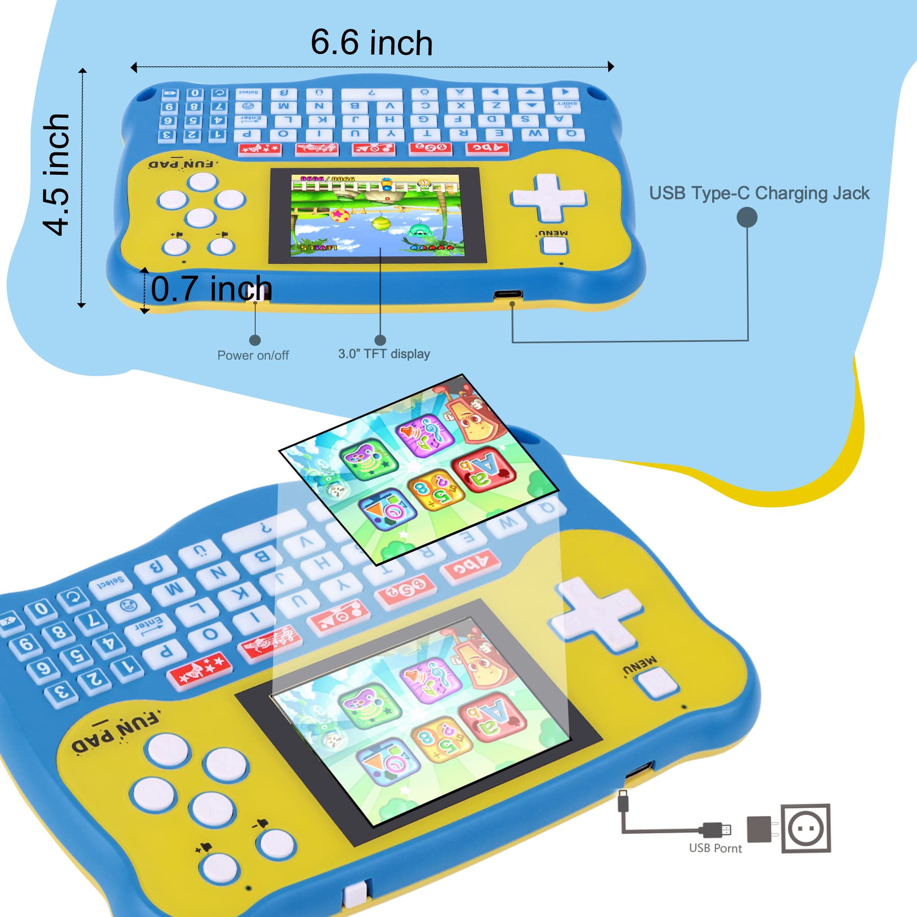 LUHYAUAN Kids Tablet child using device boosts ABC and literacy practice.