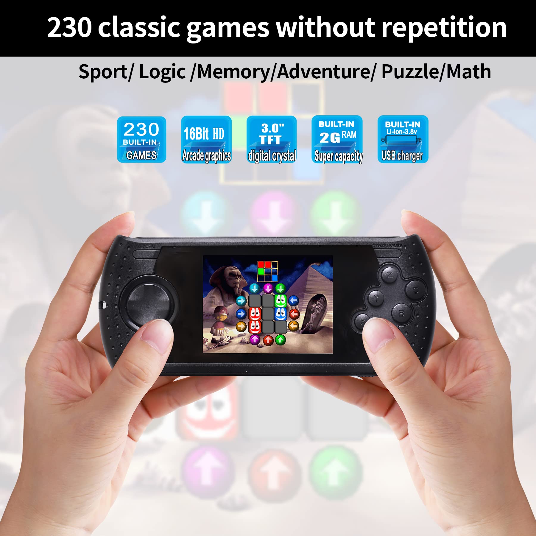LUHYAUAN 3-inch HD display close-up, crisp visuals for kids' games.