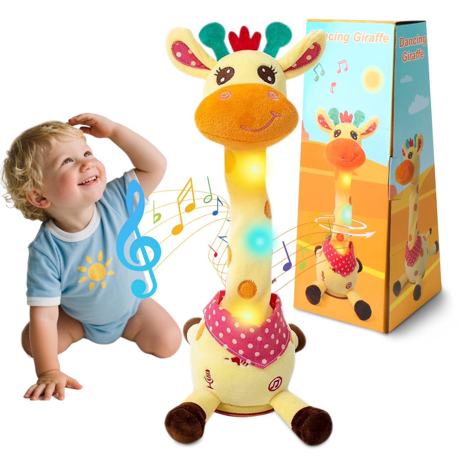 LUKETURE Dancing Giraffe Toy with face LED lights brightens playtime.