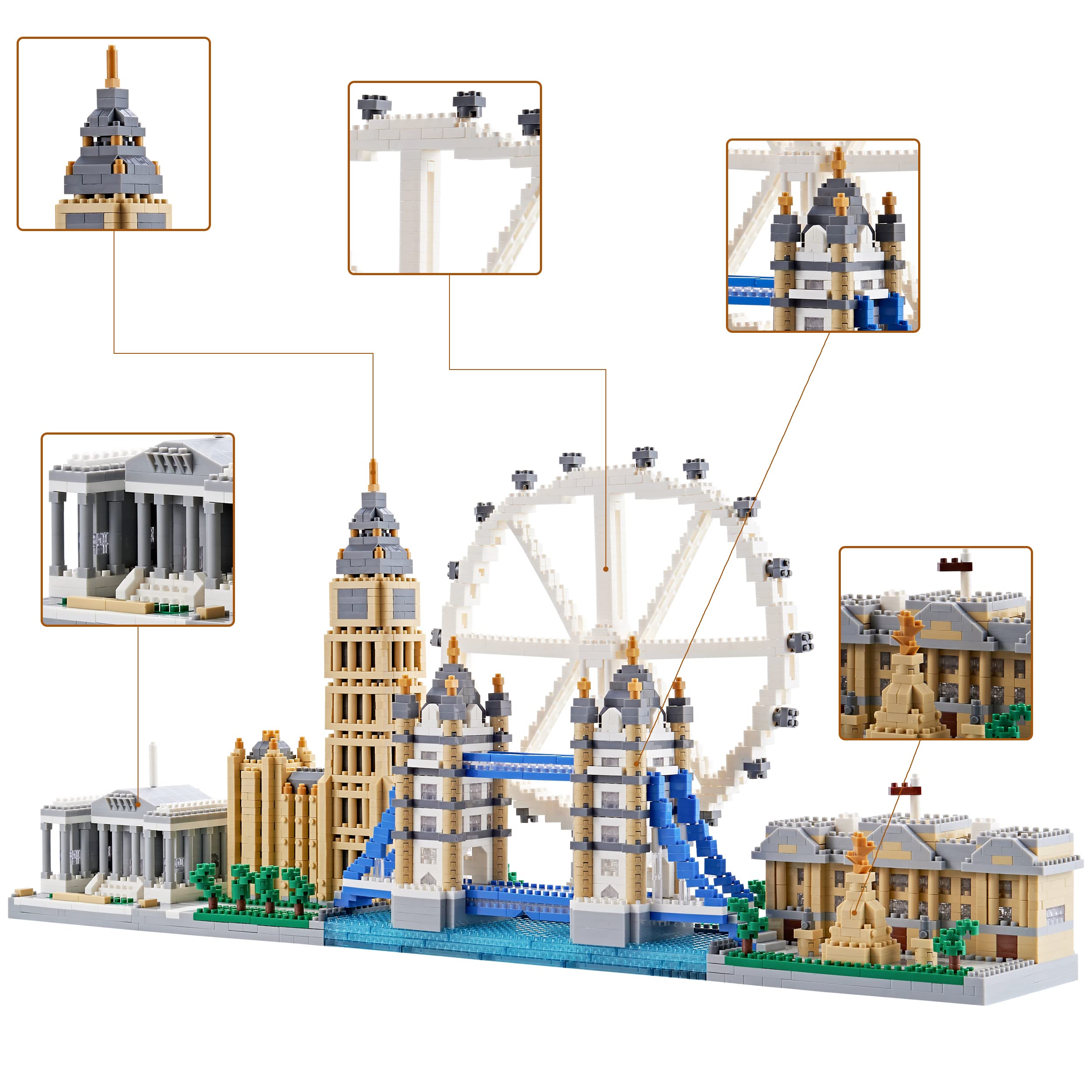 LUKHANG London Skyline Building Set on desk display, ideal for workspaces