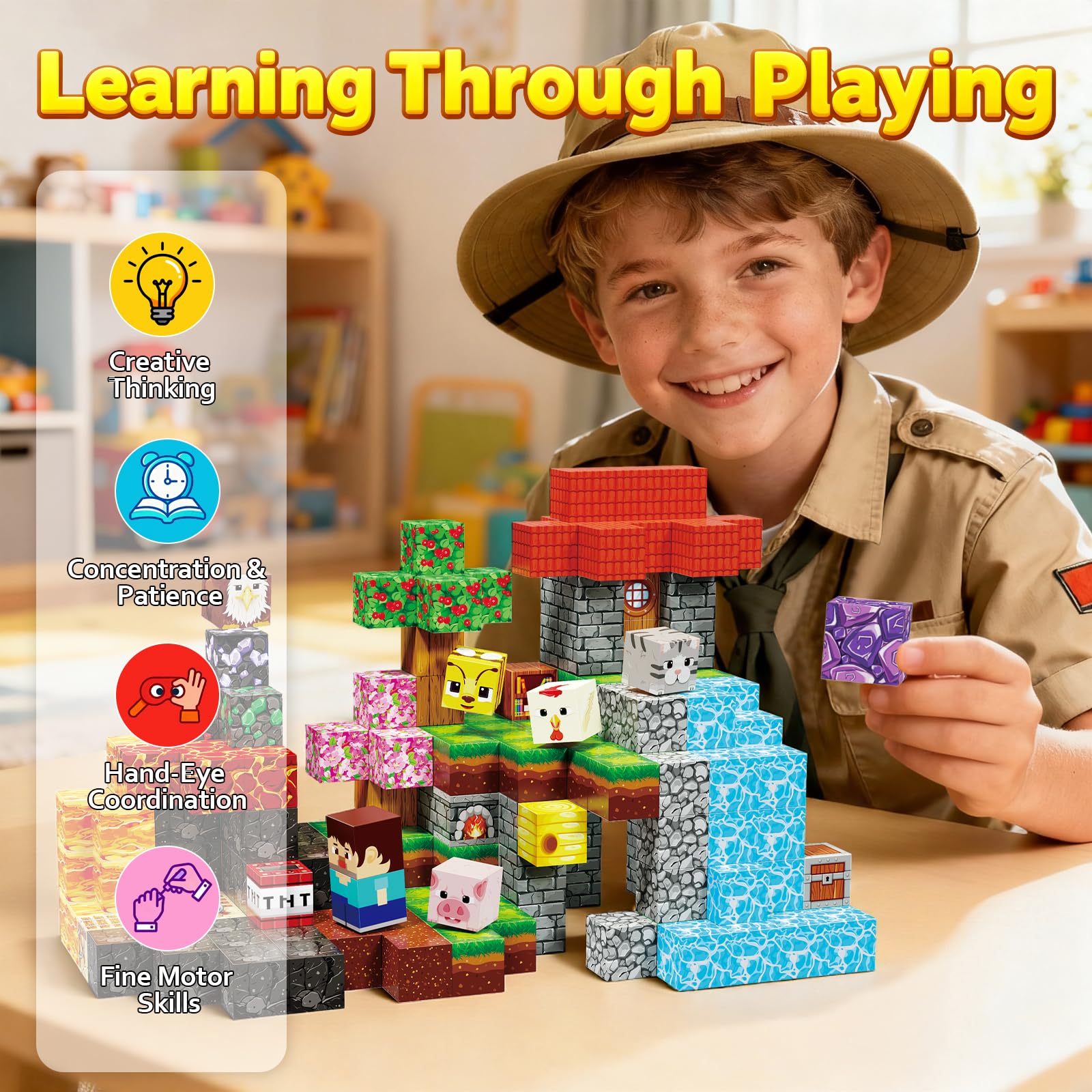 Lukoca classroom setup with magnetic blocks for group STEM activities.