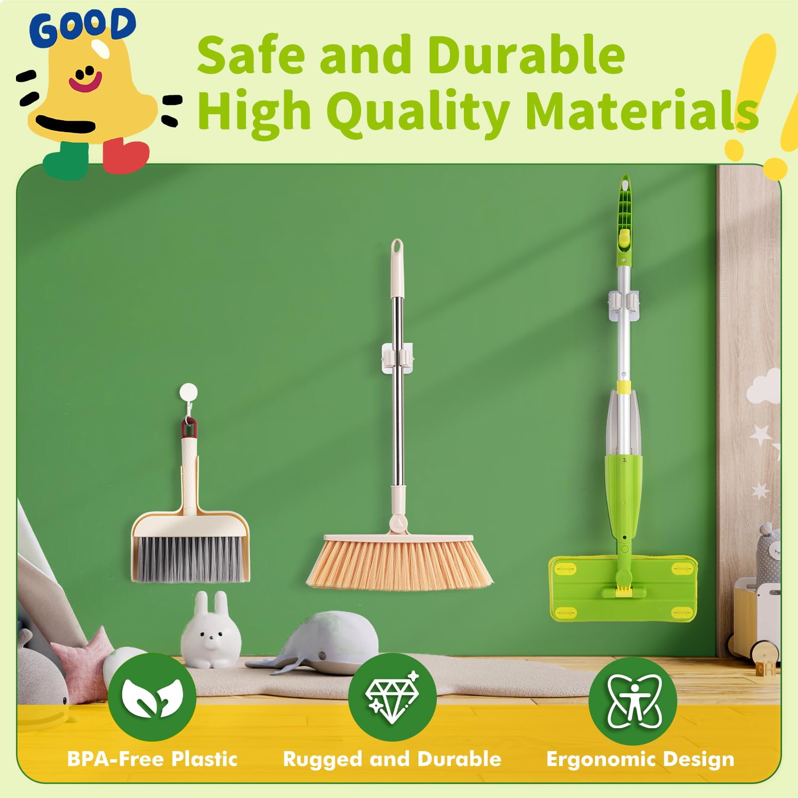 Lullulii cleaning toy set in green offers engaging, non-toxic play.