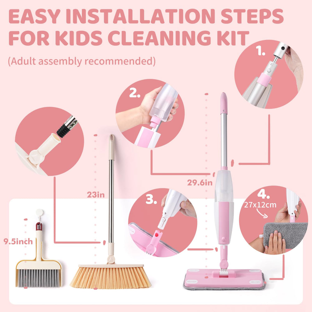 Lullulii Kids Broom and Dustpan Pink perfect for tidy-up pretend play sessions.