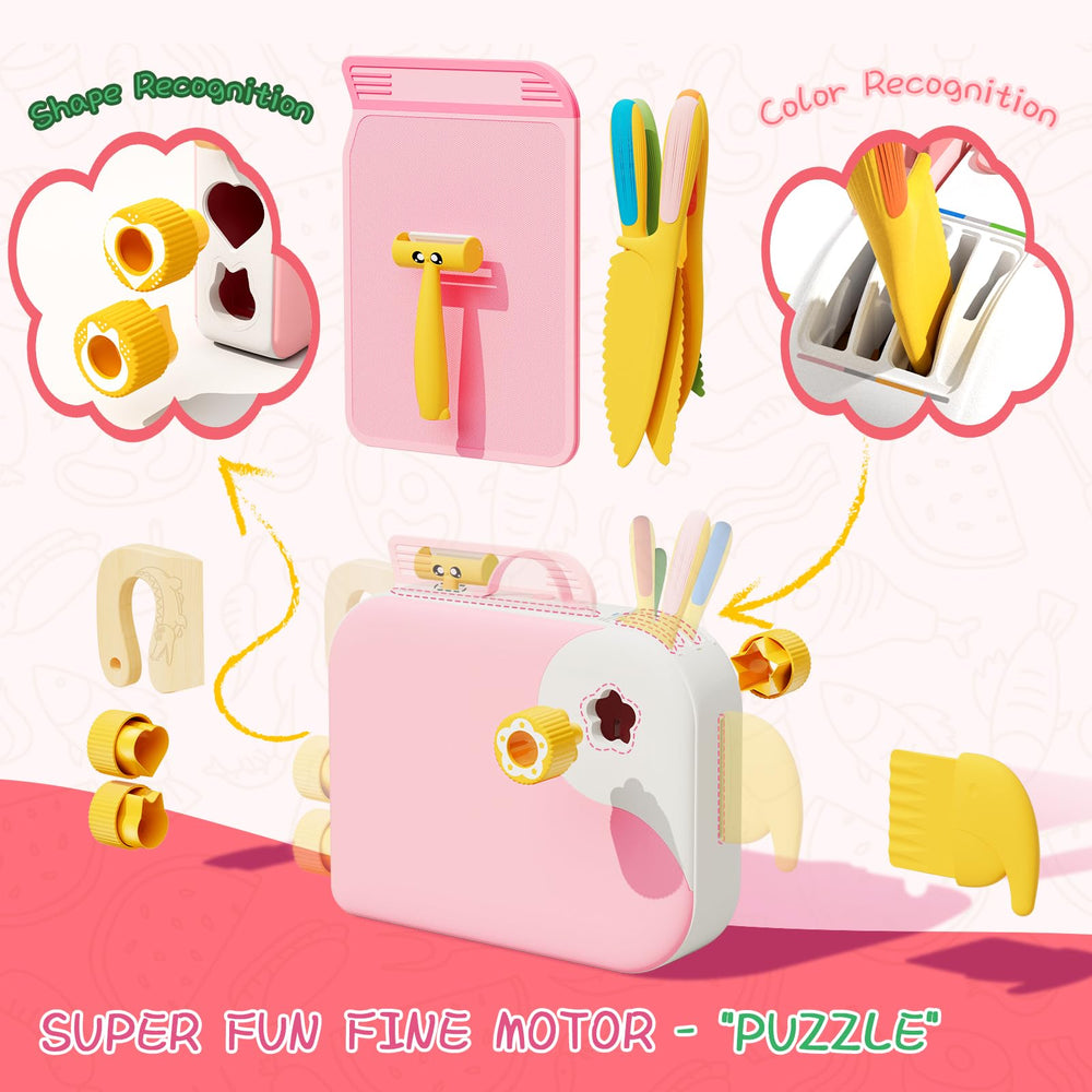 Lullulii kids cutting board wooden, portable set facilitates hands-on learning at home.