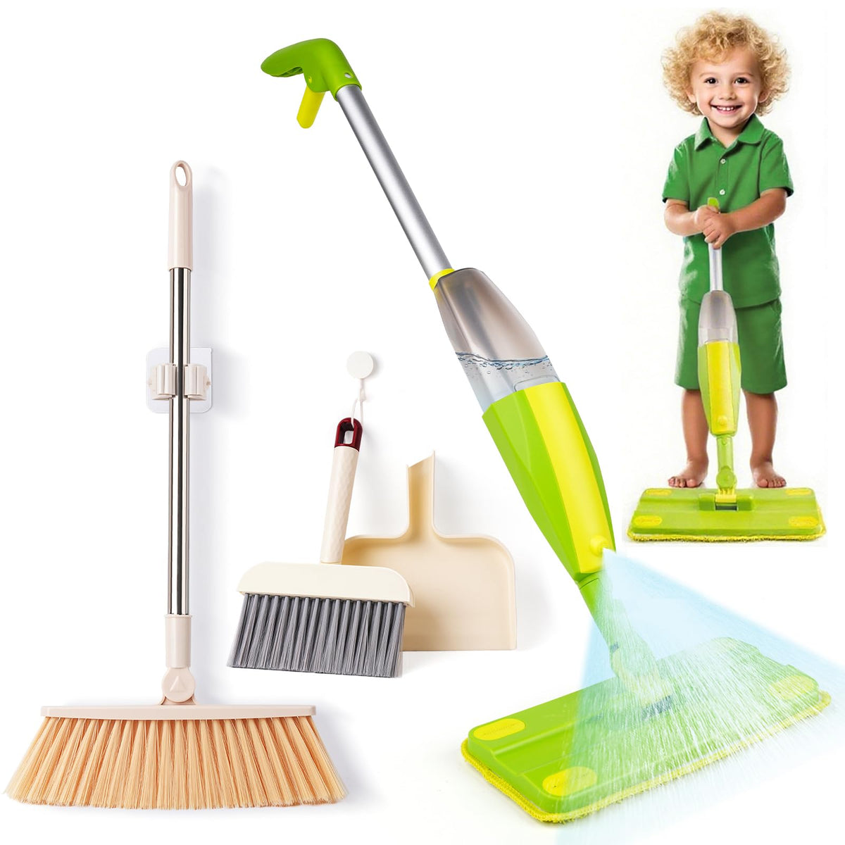 Lullulii Kids spray mop in action supports safe pretend cleaning for toddlers.